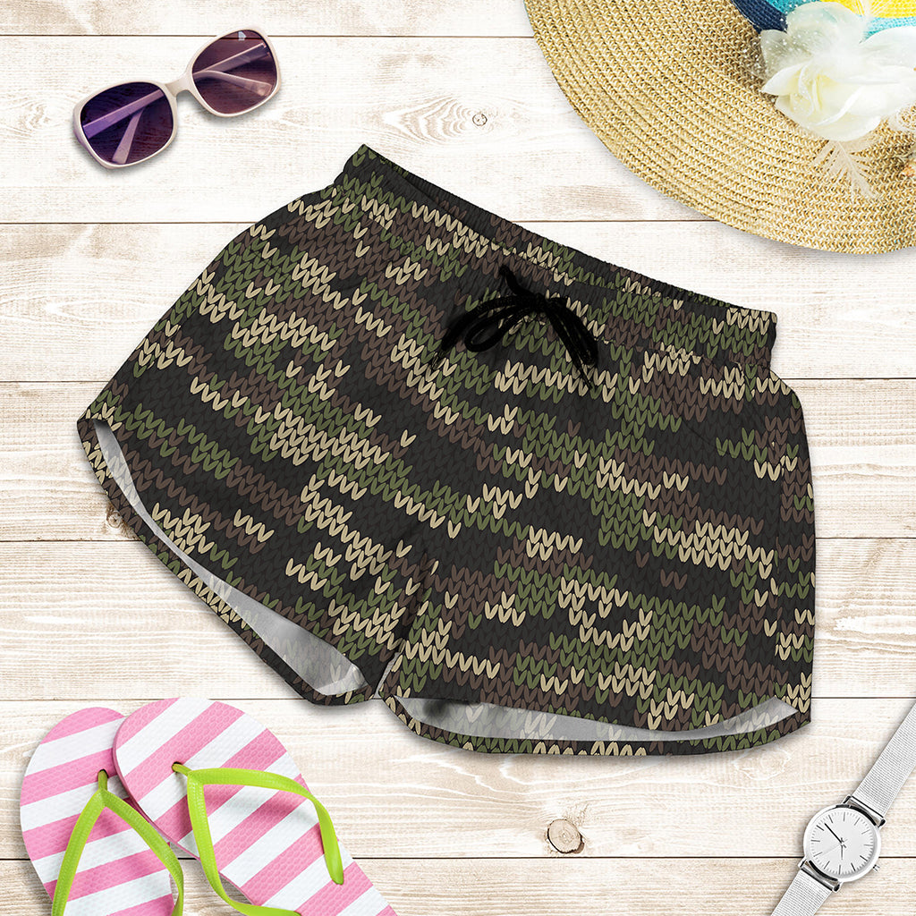 Army Camouflage Knitted Pattern Print Women's Shorts