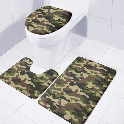 Army Green Camouflage Print 3 Piece Bath Mat Set