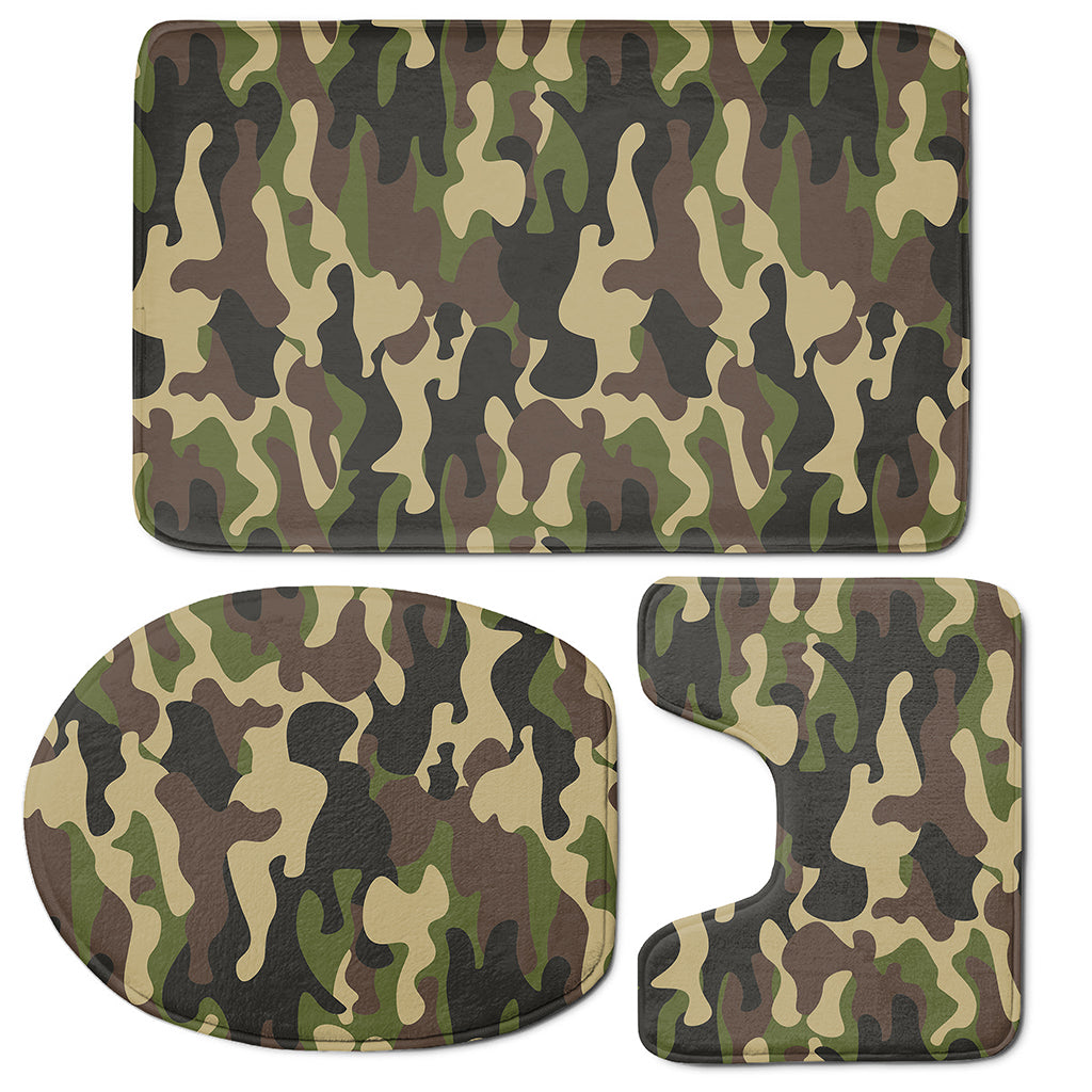 Army Green Camouflage Print 3 Piece Bath Mat Set