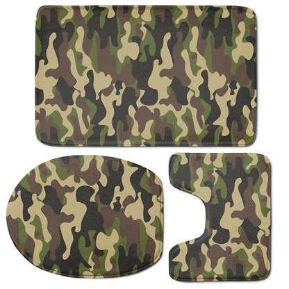 Army Green Camouflage Print 3 Piece Bath Mat Set