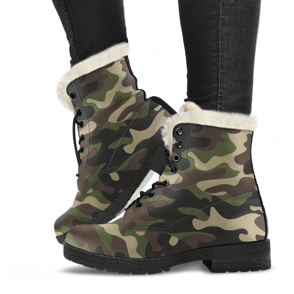 Army Green Camouflage Print Comfy Boots GearFrost