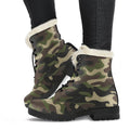 Army Green Camouflage Print Faux Fur Leather Boots