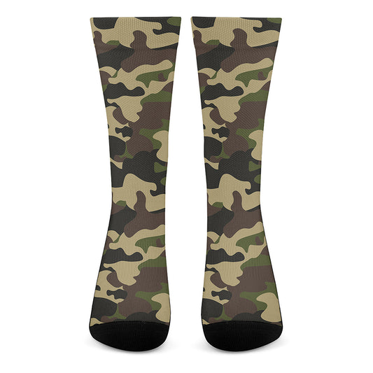 Army Green Camouflage Print Crew Socks