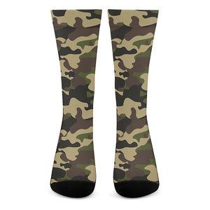 Army Green Camouflage Print Crew Socks
