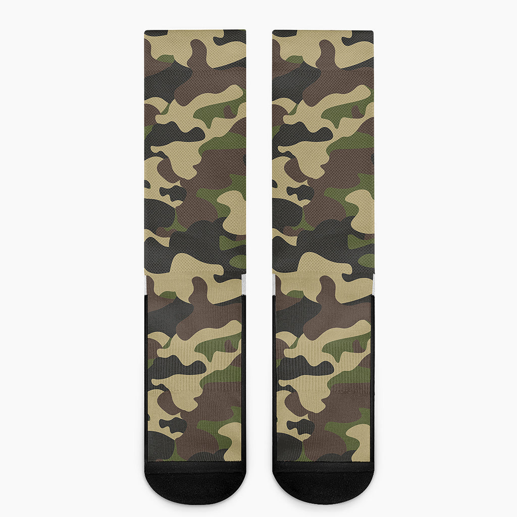 Army Green Camouflage Print Crew Socks