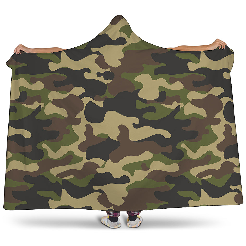 Army Green Camouflage Print Hooded Blanket
