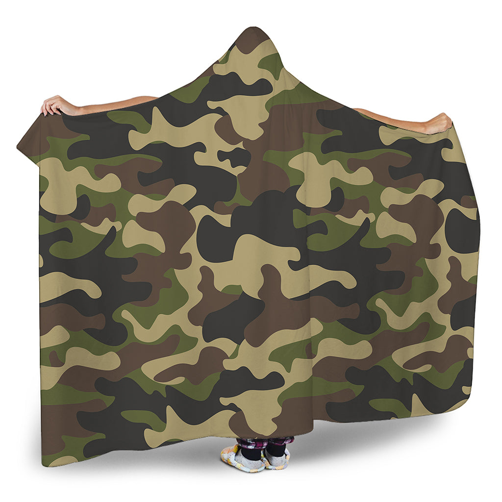 Army Green Camouflage Print Hooded Blanket