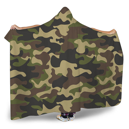 Army Green Camouflage Print Hooded Blanket