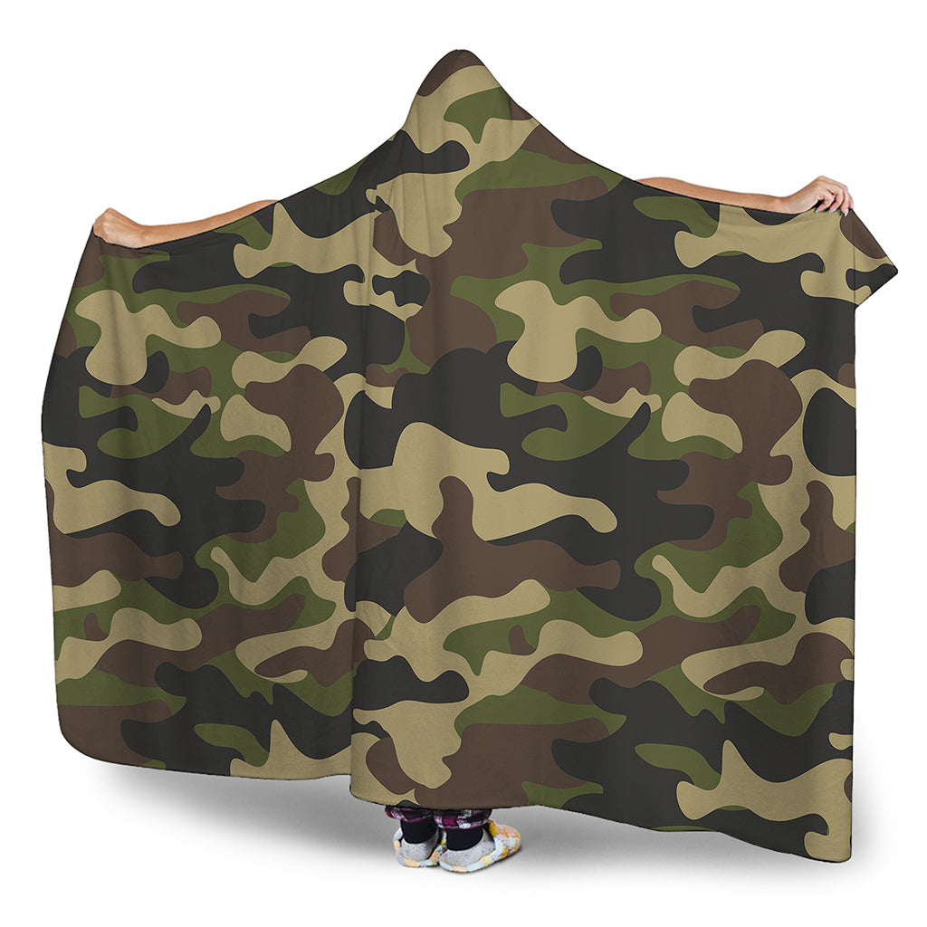 Army Green Camouflage Print Hooded Blanket