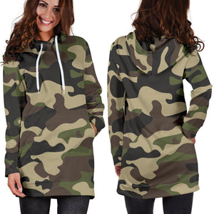 Army Green Camouflage Print Hoodie Dress GearFrost