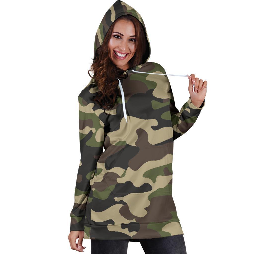 Army Green Camouflage Print Hoodie Dress GearFrost