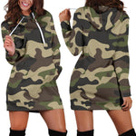 Army Green Camouflage Print Hoodie Dress GearFrost