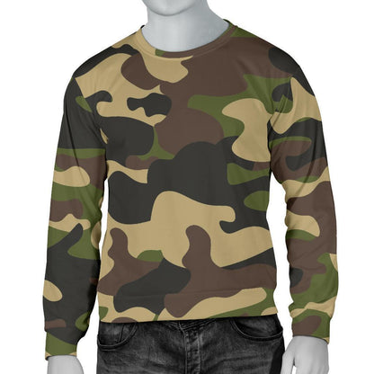 Army Green Camouflage Print Men's Crewneck Sweatshirt GearFrost