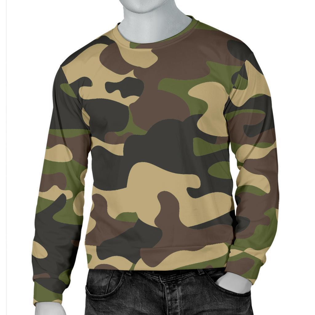 Army Green Camouflage Print Men's Crewneck Sweatshirt GearFrost
