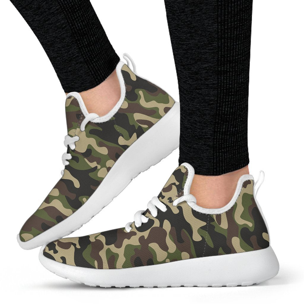 Army Green Camouflage Print Mesh Knit Shoes GearFrost