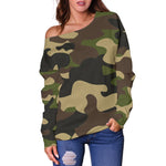 Army Green Camouflage Print Off Shoulder Sweatshirt GearFrost