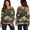 Army Green Camouflage Print Off The Shoulder Sweatshirt