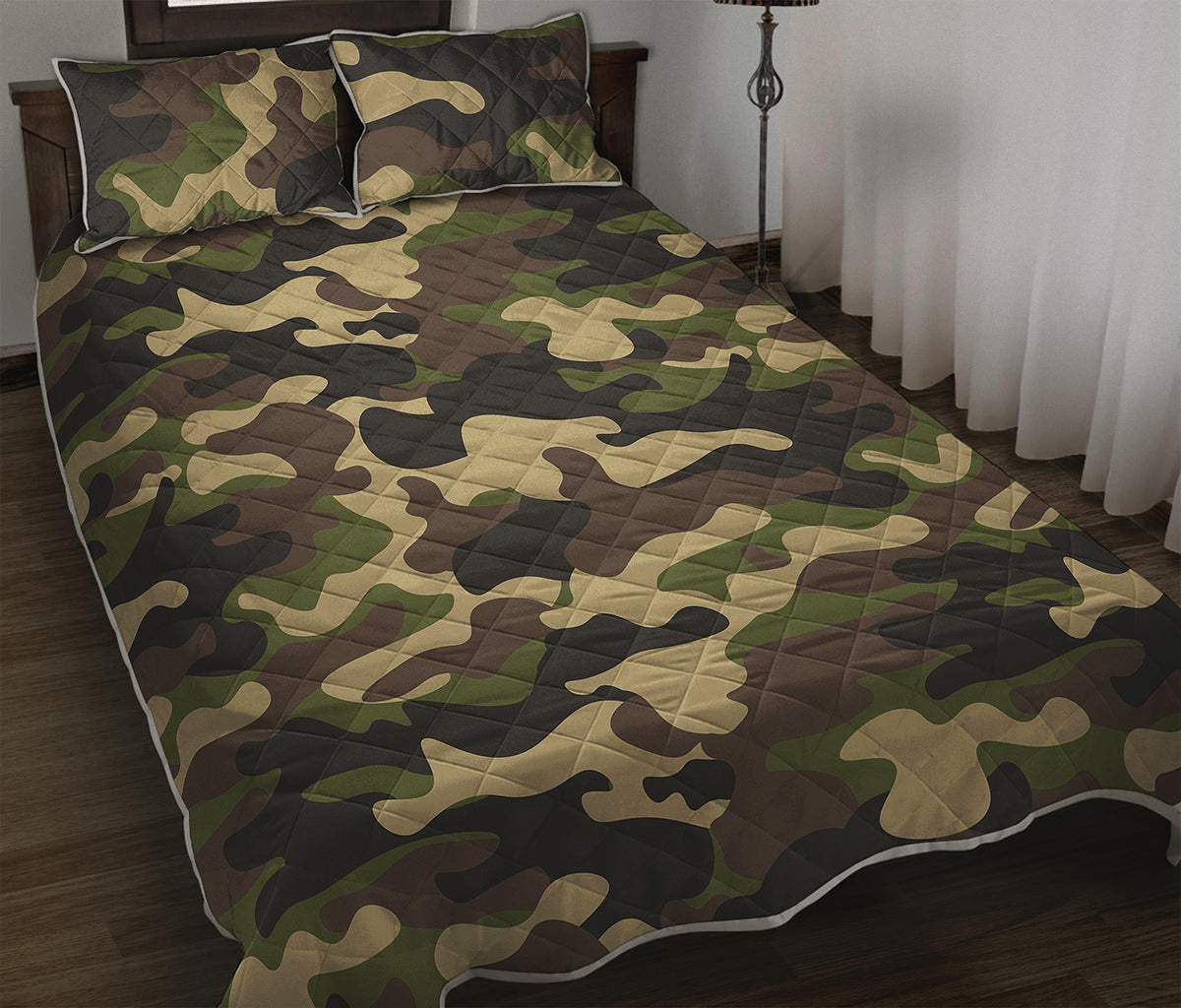 Army Green Camouflage Print Quilt Bed Set
