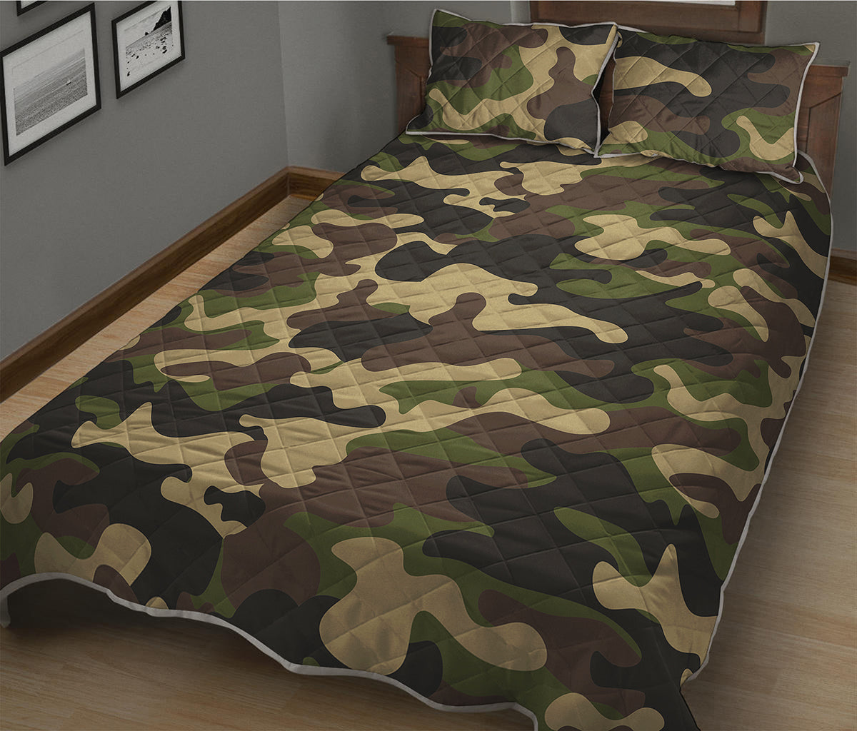 Army Green Camouflage Print Quilt Bed Set