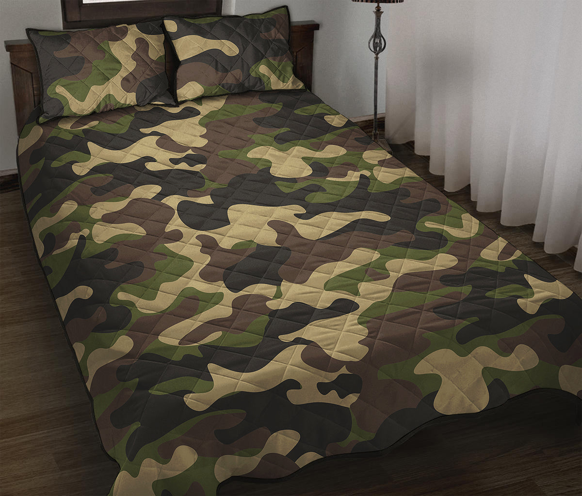 Army Green Camouflage Print Quilt Bed Set