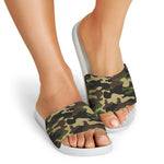 Army Green Camouflage Print White Slide Sandals