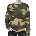 Army Green Camouflage Print Women's Crewneck Sweatshirt GearFrost