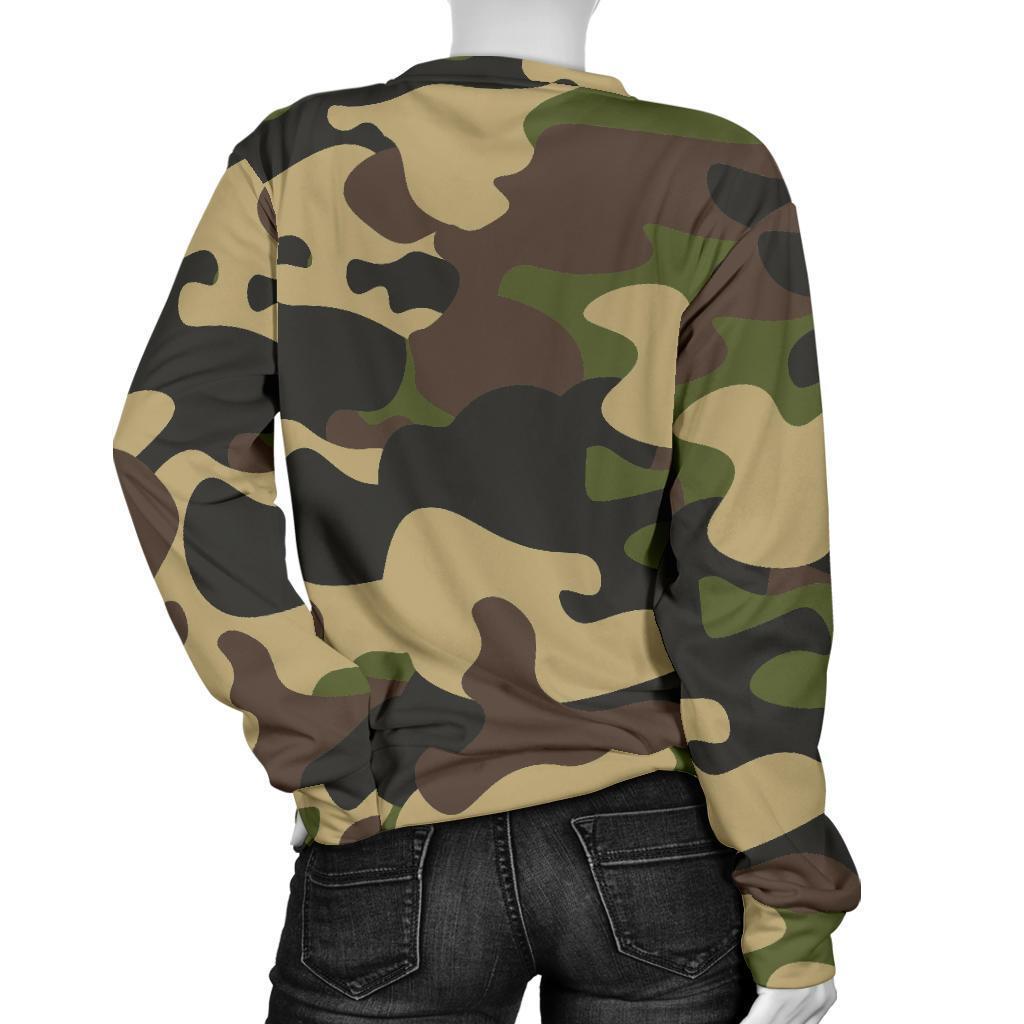 Army Green Camouflage Print Women's Crewneck Sweatshirt GearFrost