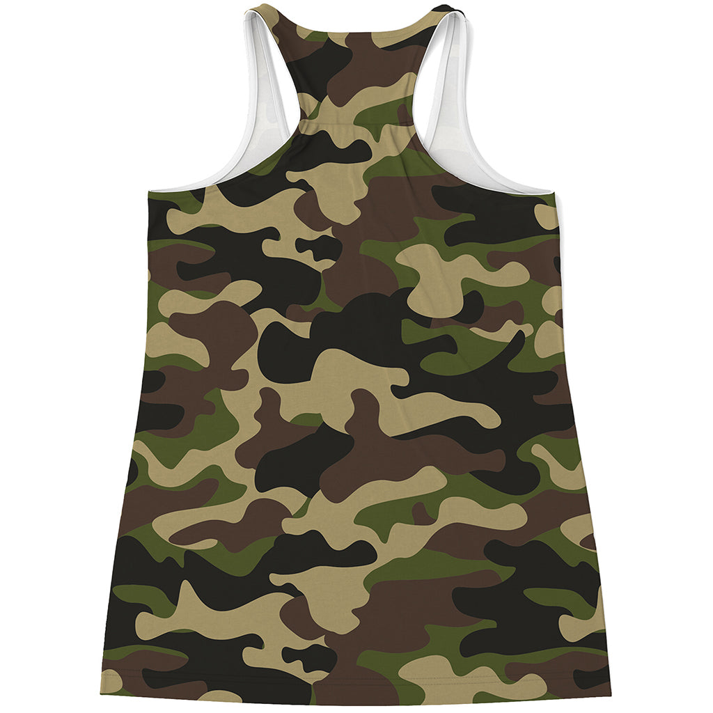 Army Green Camouflage Print Women's Racerback Tank Top
