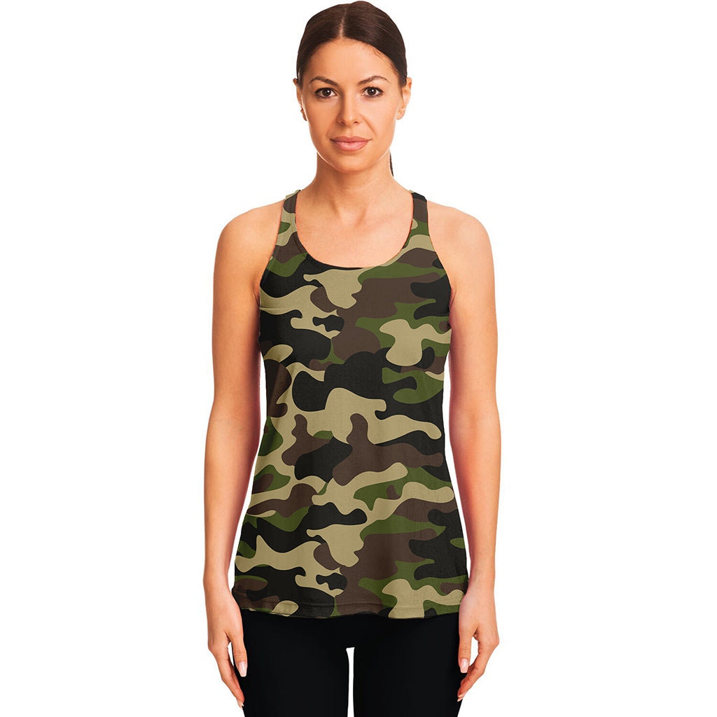 Army Green Camouflage Print Women's Racerback Tank Top