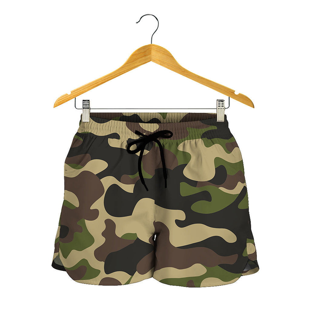 Army Green Camouflage Print Women's Shorts