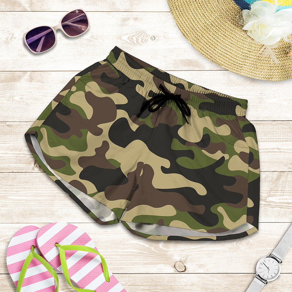 Army Green Camouflage Print Women's Shorts