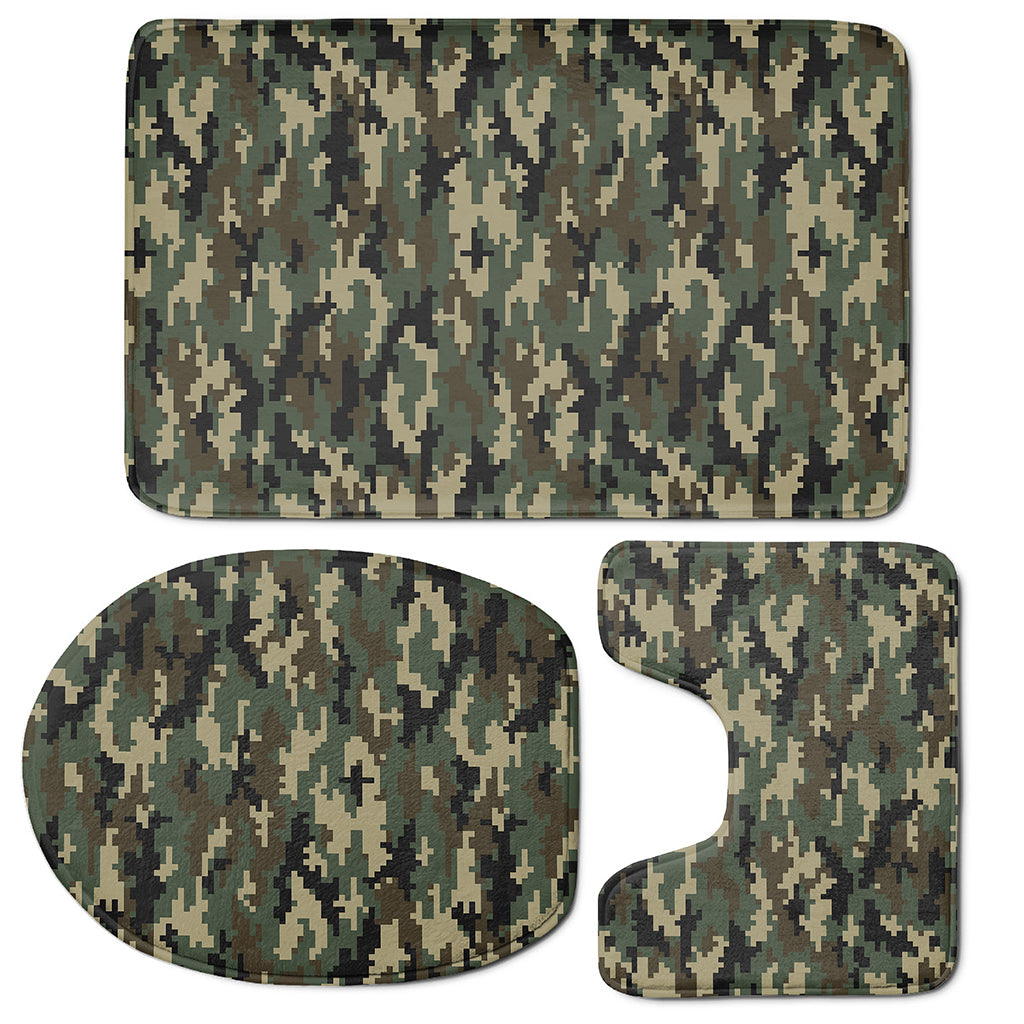 Army Green Digital Camo Pattern Print 3 Piece Bath Mat Set