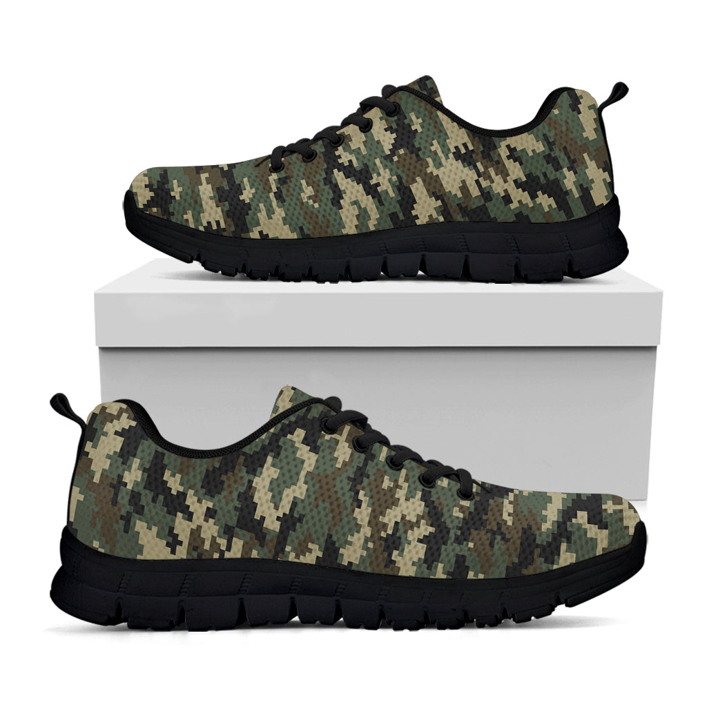 Army Green Digital Camo Pattern Print Black Sneakers