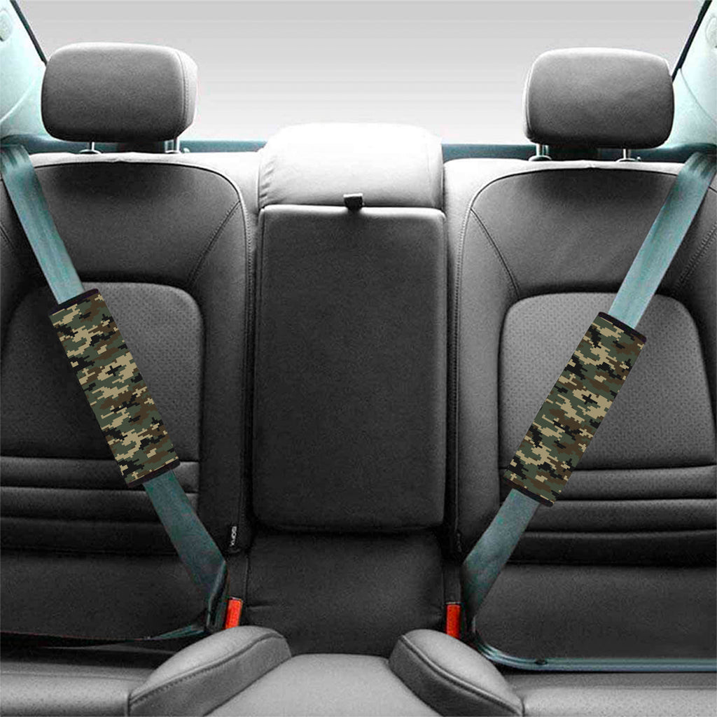 Army Green Digital Camo Pattern Print Car Seat Belt Covers