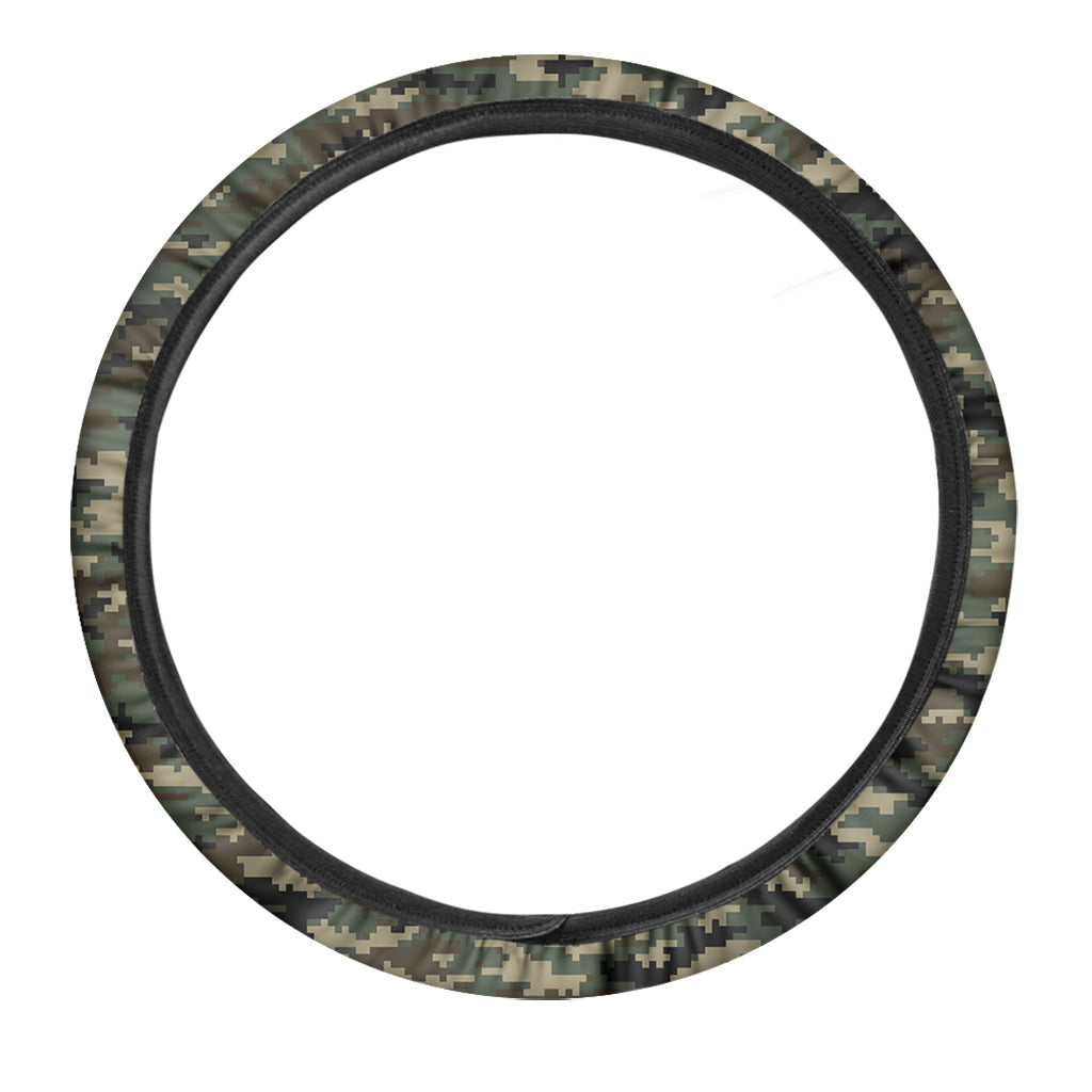 Army Green Digital Camo Pattern Print Car Steering Wheel Cover