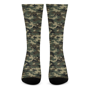 Army Green Digital Camo Pattern Print Crew Socks