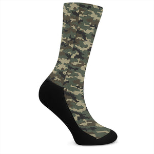 Army Green Digital Camo Pattern Print Crew Socks