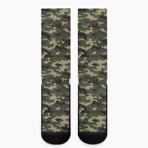 Army Green Digital Camo Pattern Print Crew Socks