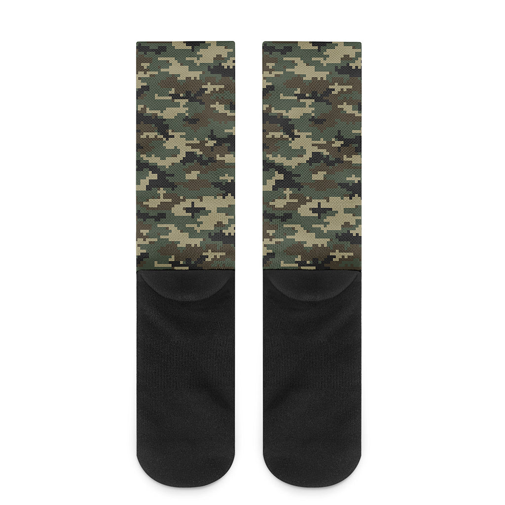 Army Green Digital Camo Pattern Print Crew Socks