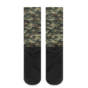 Army Green Digital Camo Pattern Print Crew Socks