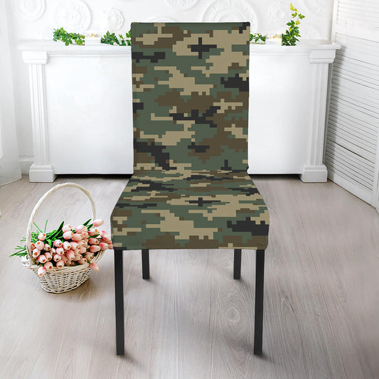 Army Green Digital Camo Pattern Print Dining Chair Slipcover