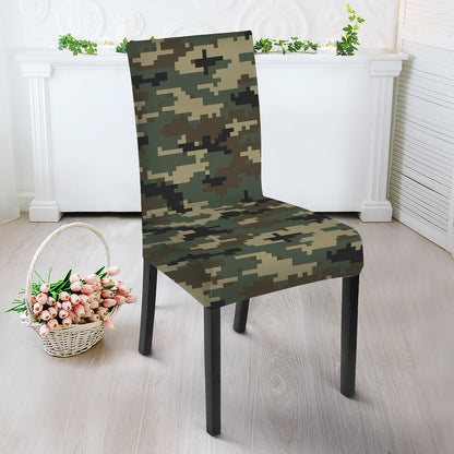 Army Green Digital Camo Pattern Print Dining Chair Slipcover