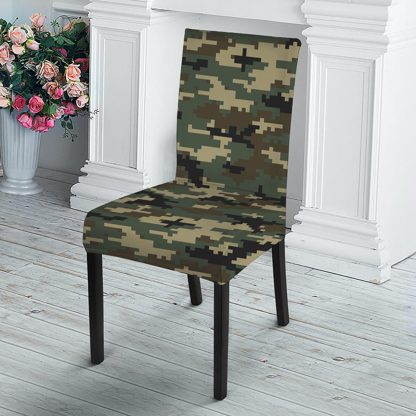 Army Green Digital Camo Pattern Print Dining Chair Slipcover