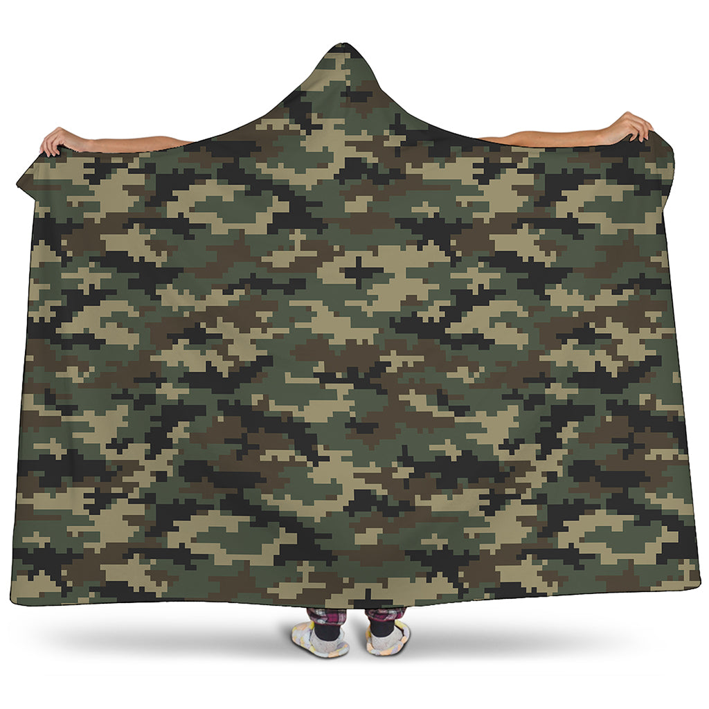 Army Green Digital Camo Pattern Print Hooded Blanket