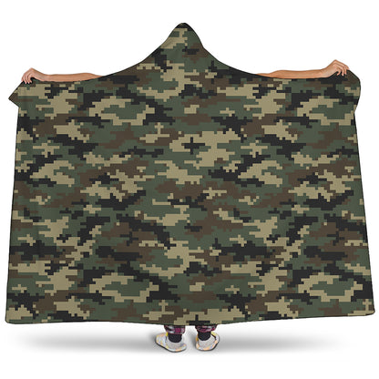 Army Green Digital Camo Pattern Print Hooded Blanket