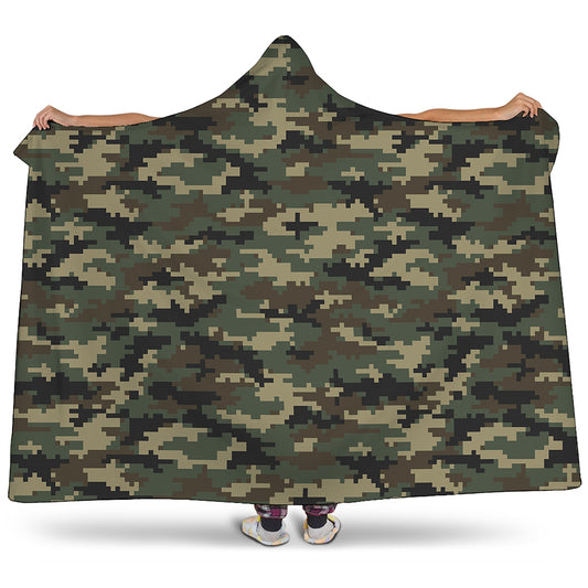 Army Green Digital Camo Pattern Print Hooded Blanket