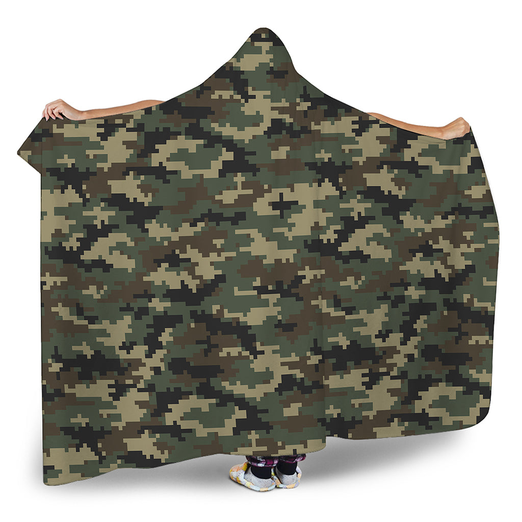 Army Green Digital Camo Pattern Print Hooded Blanket