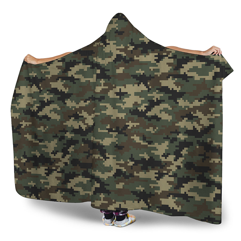 Army Green Digital Camo Pattern Print Hooded Blanket