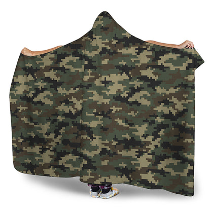 Army Green Digital Camo Pattern Print Hooded Blanket
