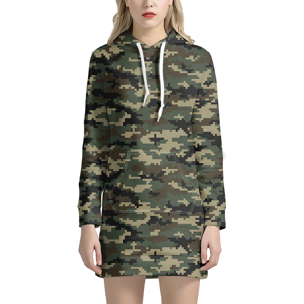 Army Green Digital Camo Pattern Print Hoodie Dress